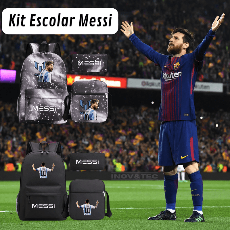 Kit Mochila Infantil + Estojo + Lancheira Messi