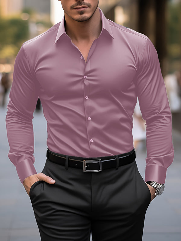 Camisa Social Masculina Slim Fit Cor Sólida  Manga Longa Com Botões Perfeita para Negócios e Uso Casual