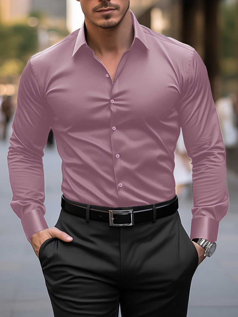 Camisa Social Masculina Slim Fit Cor Sólida  Manga Longa Com Botões Perfeita para Negócios e Uso Casual