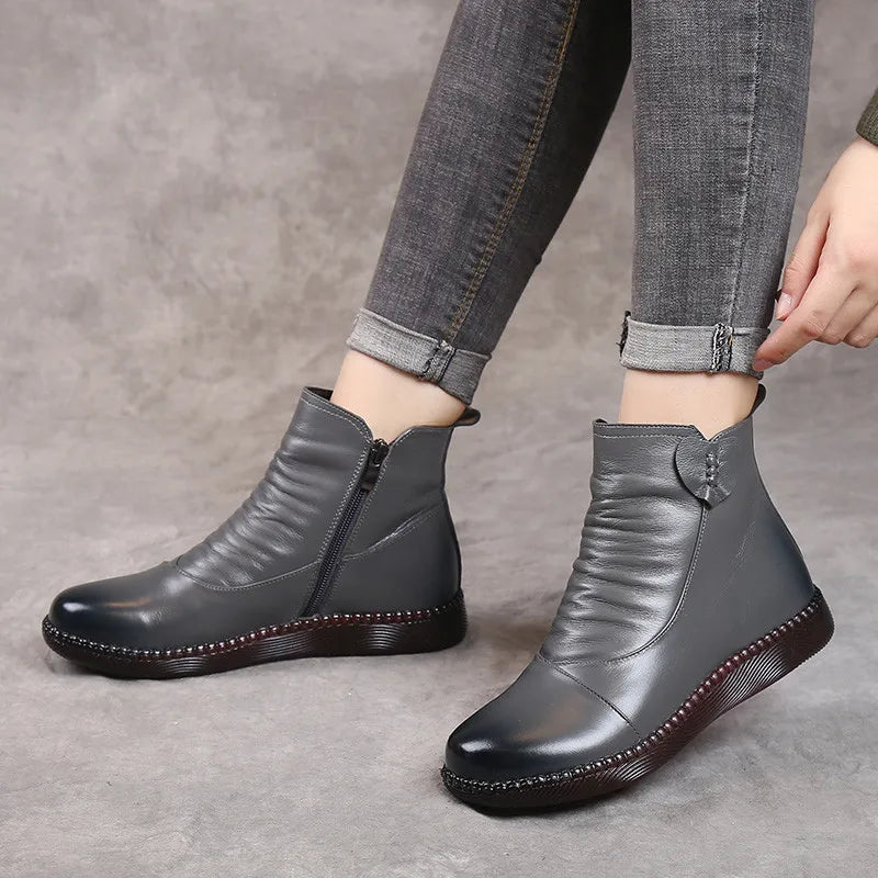 Bota de Couro Casual Moda Feminina Heart