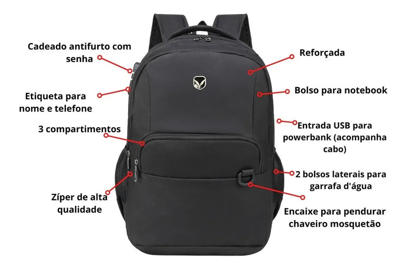 Mochila Masculina Executiva Clássica Pec Antifurto