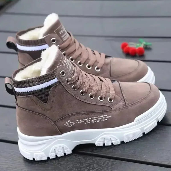 Bota Feminina de Veludo Cano Alto para Inverno