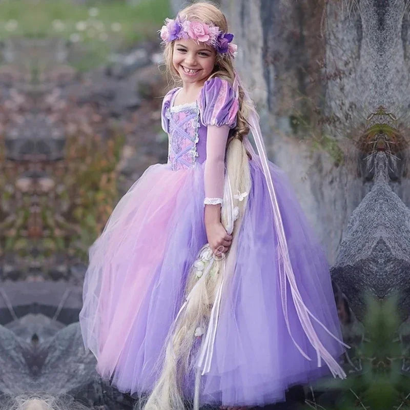 Fantasia Infantil Rapunzel Vestido de Princesa - Promoção de Carnaval 2025