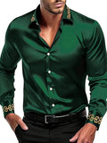 Camisa Elegante Masculina Bordada De Manga Longa Cor Sólida Com Lapela