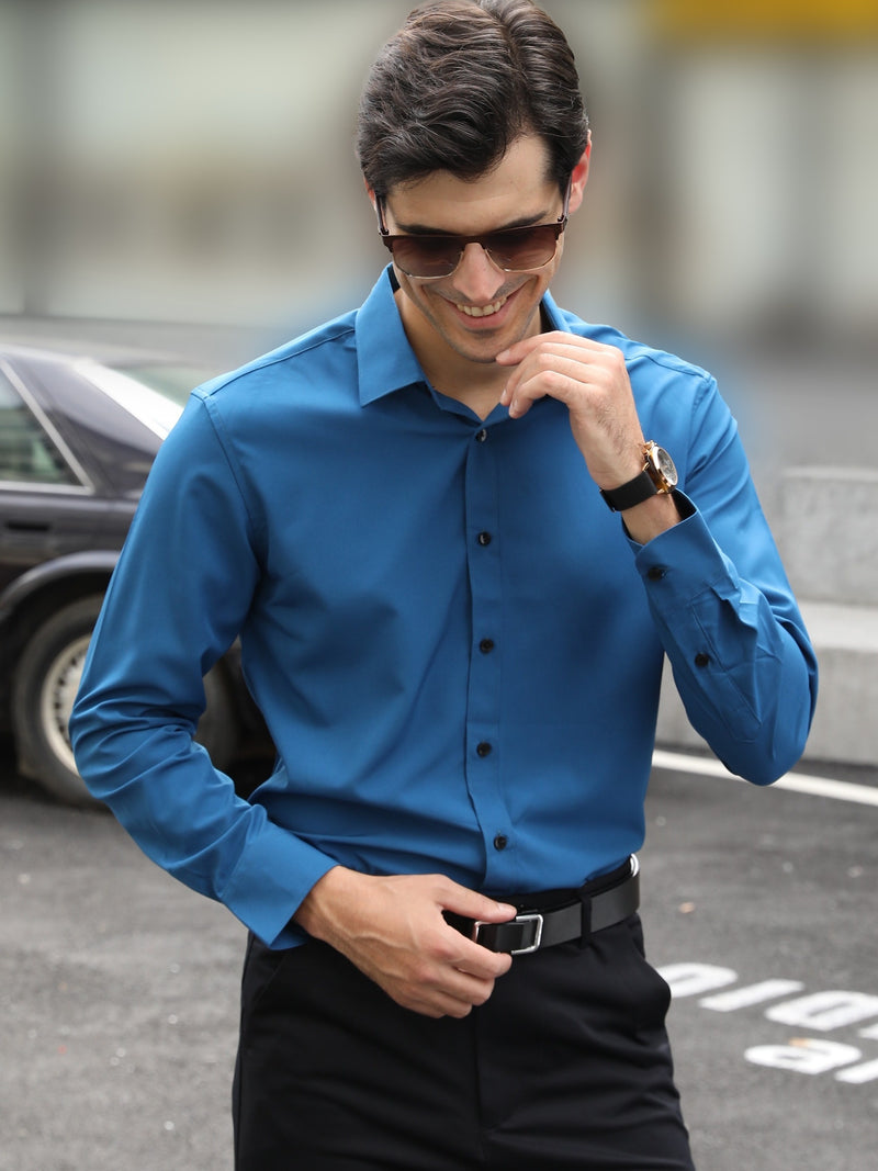 Camisa Social Masculina Com Design Elegante De Cor Sólida Camisa De Botões Moda Casual