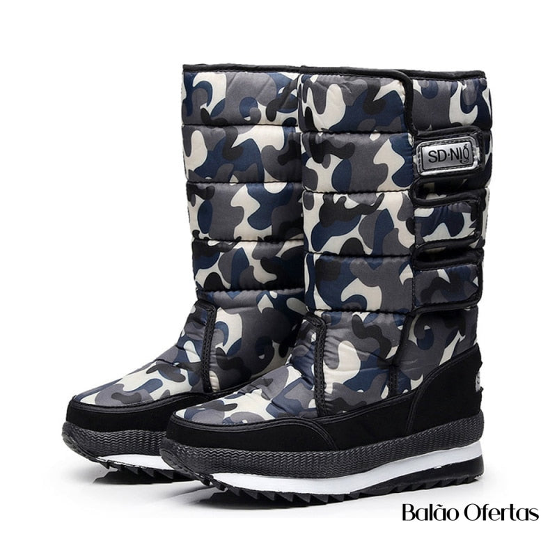 Bota Feminina Cano Alto Para Inverno Winterboss Cinza Camuflada / 36