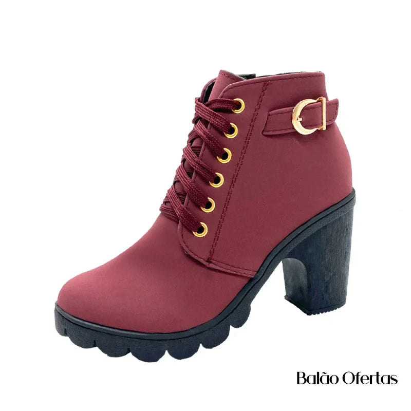 Bota Feminina Cano Curto Joana Vermelho / 33 Alto Para Inverno Winterboss