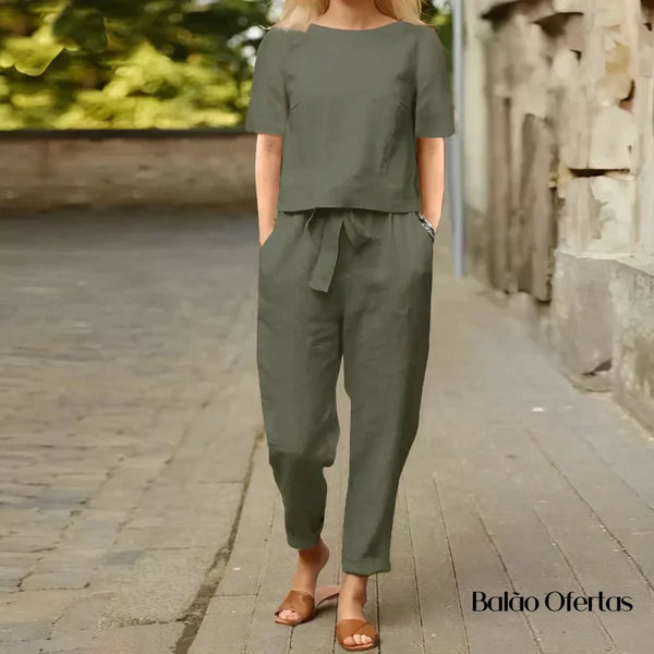 Conjunto Feminino Calça E Blusa Verão Verde / P