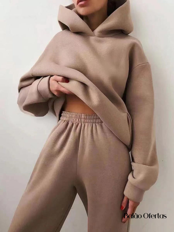 Conjunto Moletom Feminino De Frio Khaki / M