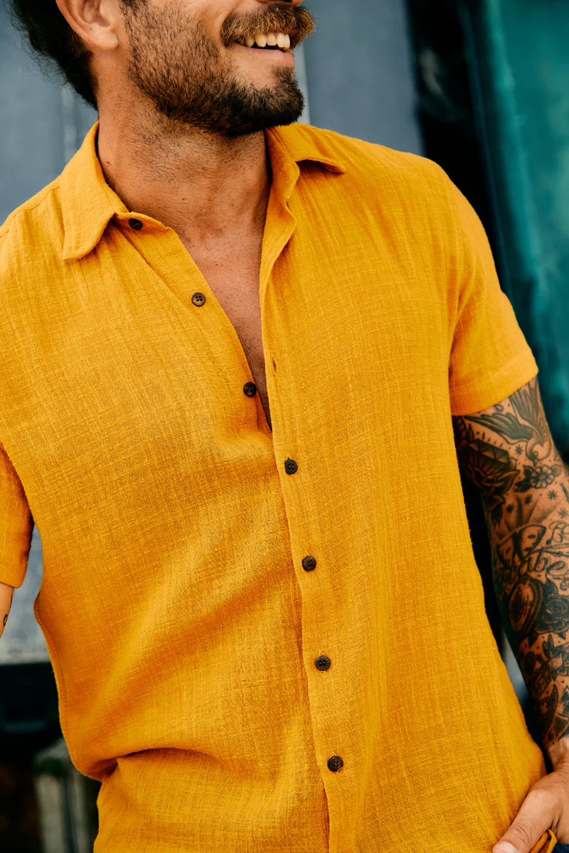 Camisa Masculina Mar com Linho de Algodão