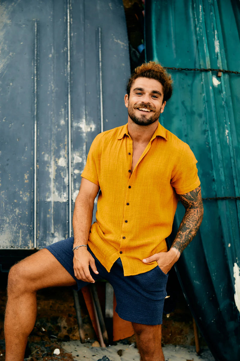 Camisa Masculina Mar com Linho de Algodão