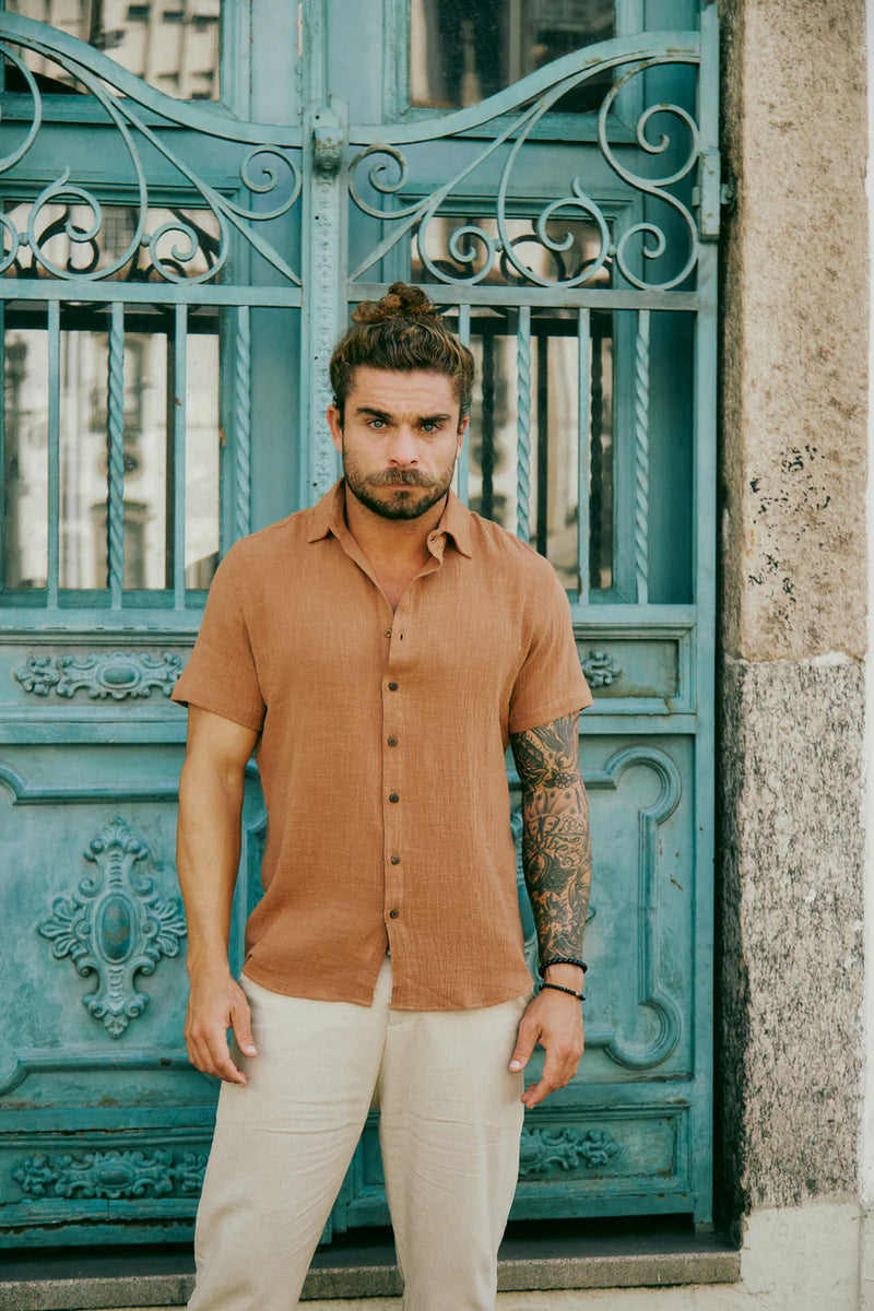 Camisa Masculina Mar com Linho de Algodão