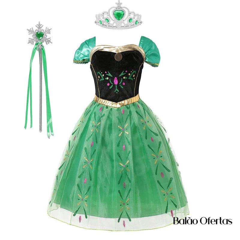 Fantasia Infantil Anna (Frozen) + Acessórios Vestido Kit 01 / 80 - 90 Cm (2 Anos)