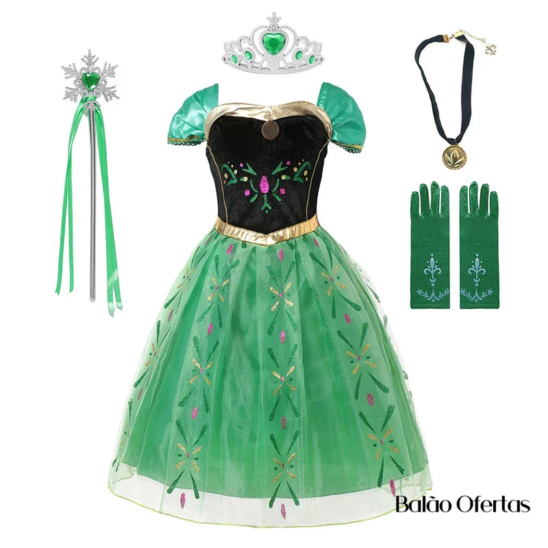 Fantasia Infantil Anna (Frozen) + Acessórios Vestido Kit 02 / 80 - 90 Cm (2 Anos)