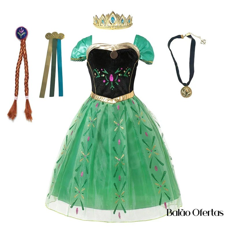 Fantasia Infantil Anna (Frozen) + Acessórios Vestido Kit 03 / 80 - 90 Cm (2 Anos)