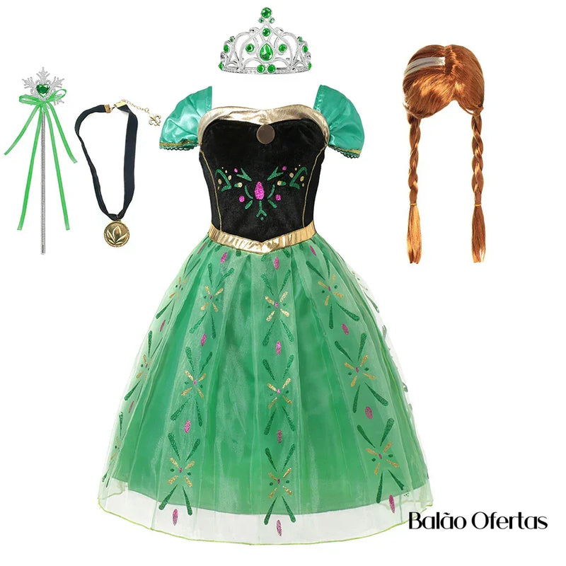 Fantasia Infantil Anna (Frozen) + Acessórios Vestido Kit 04 / 80 - 90 Cm (2 Anos)