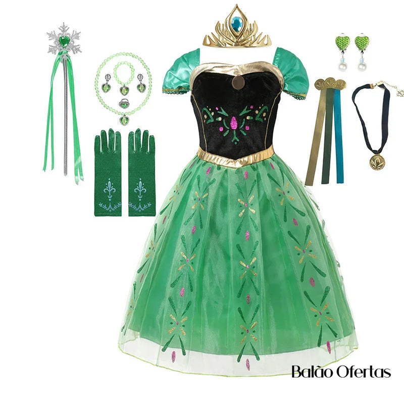 Fantasia Infantil Anna (Frozen) + Acessórios Vestido Kit 06 / 80 - 90 Cm (2 Anos)