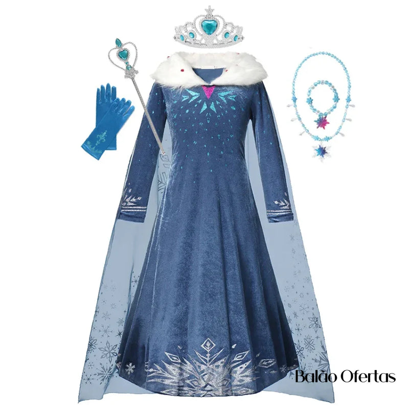 Fantasia Infantil Elsa (Frozen) + Acessórios Traje Kit 02 / 90 - 100 Cm