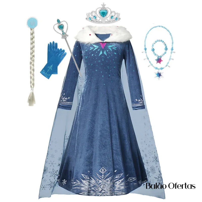 Fantasia Infantil Elsa (Frozen) + Acessórios Traje Kit 03 / 90 - 100 Cm