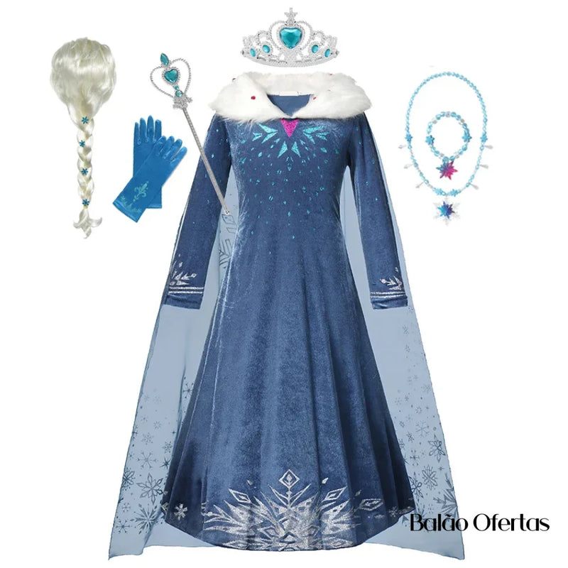 Fantasia Infantil Elsa (Frozen) + Acessórios Traje Kit 04 / 90 - 100 Cm