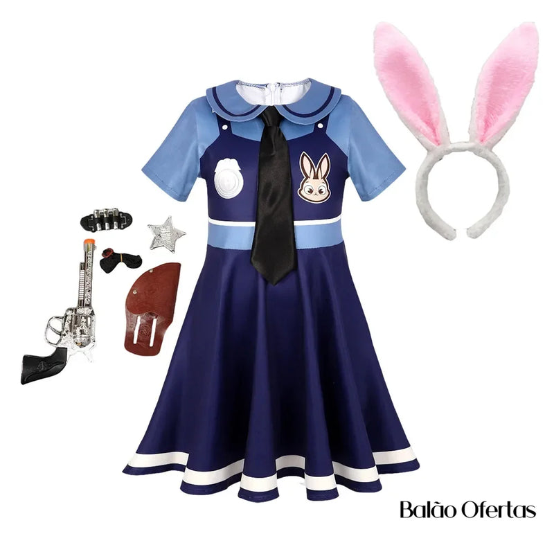 Fantasia Infantil Judy Hopps (Zootopia) Traje + Orelhas Acessórios / 100 - 110 Cm