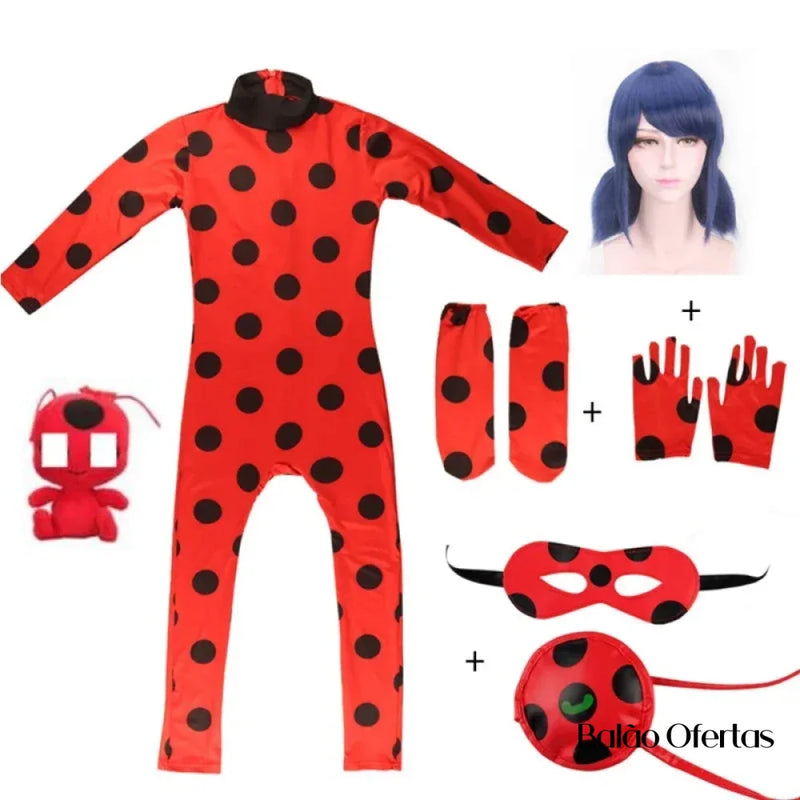 Fantasia Infantil Ladybug Traje + Peruca / 100 - 110 Cm