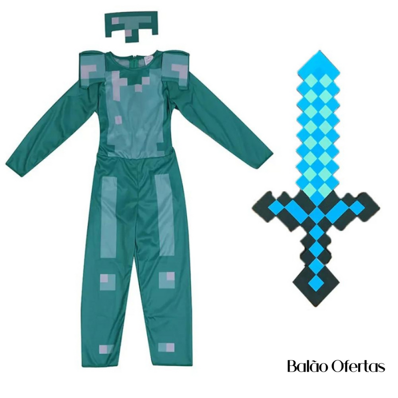 Fantasia Infantil Minecraft Traje + Espada De Brinquedo / 105 - 115 Cm