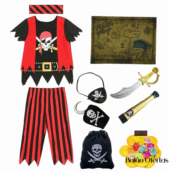 Fantasia Infantil Pirata Capitão Jack + Acessórios