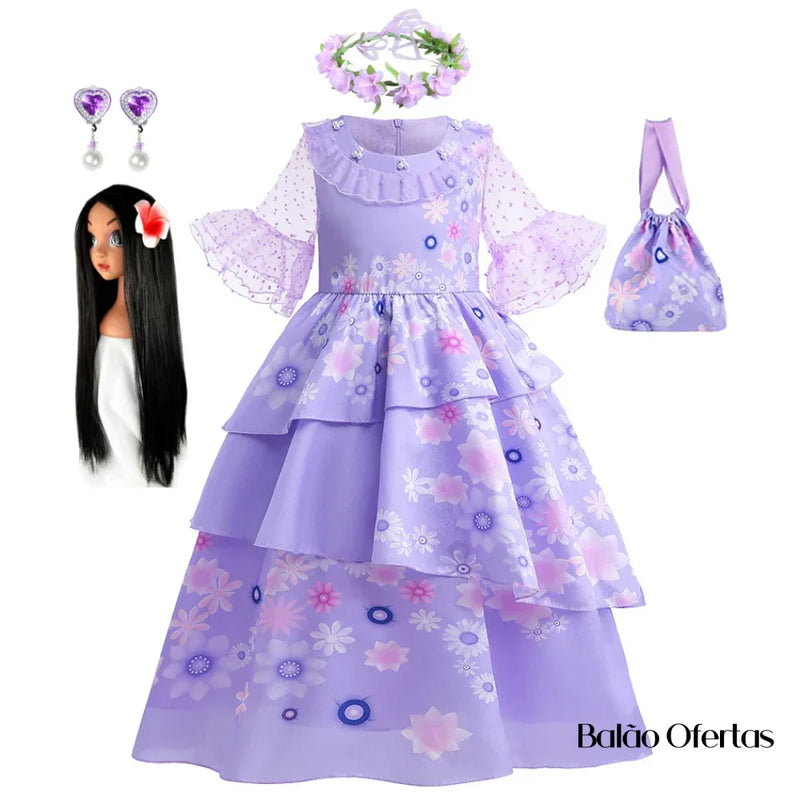 Fantasia Infantil Princesa Isabella Madrigal Traje + Kit 03 / 90 - 100 Cm