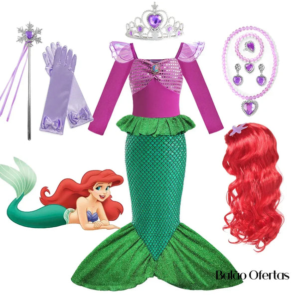 Fantasia Infantil Sereia  Ariel Manga Longa