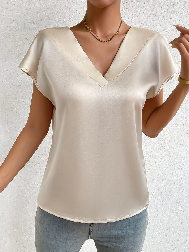 Camisa Feminina Moda Solta Com Decote Em V Nas Costas Camisa Elegante De Cor Sólida