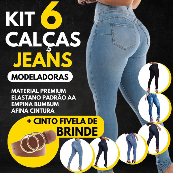 [PREÇO DIRETO DA FÁBRICA] Kit 6 Calças Jeans Modeladoras + Cinto Fivela Argola Dupla de Brinde APENAS HOJE - BALÃO OFERTAS