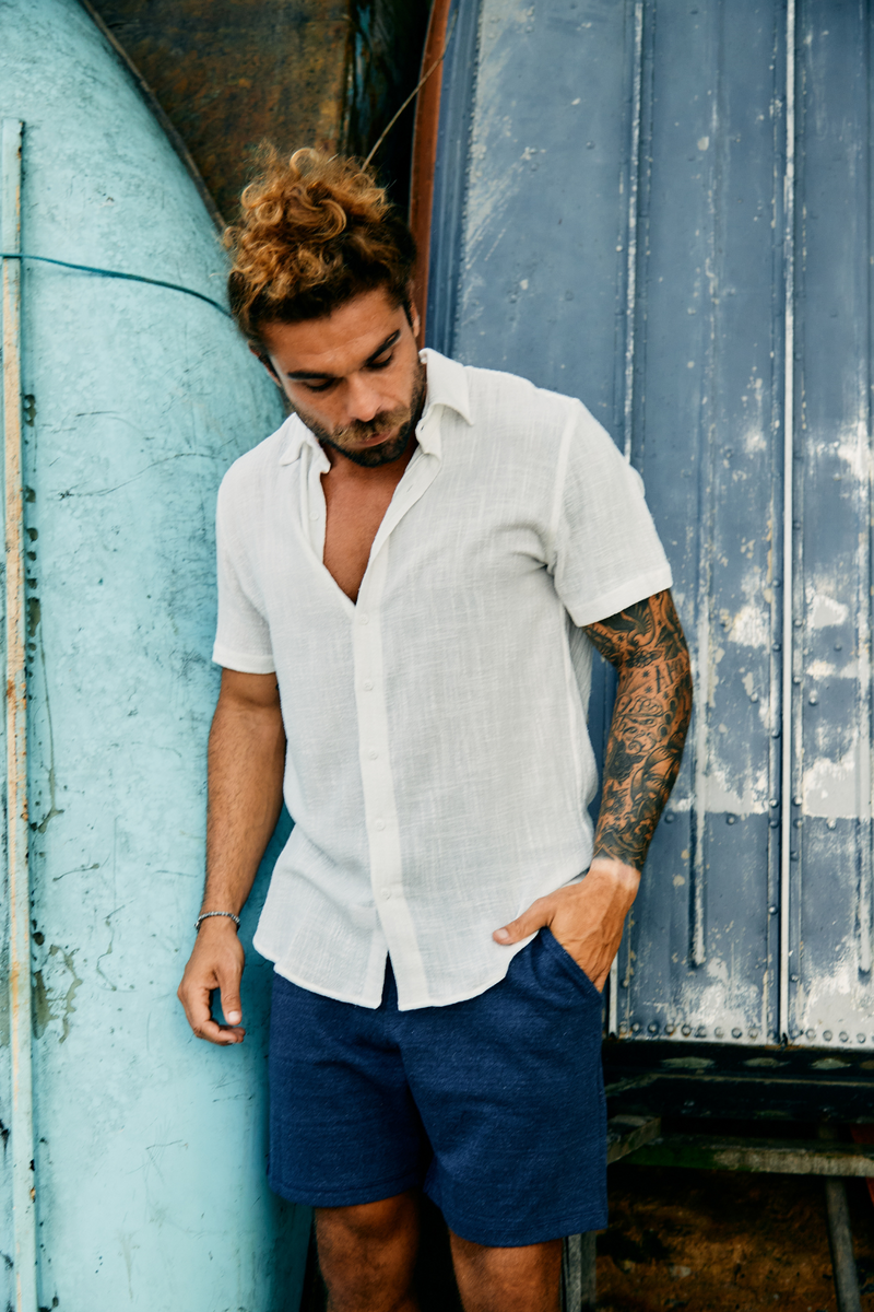 Camisa Masculina Mar com Linho de Algodão