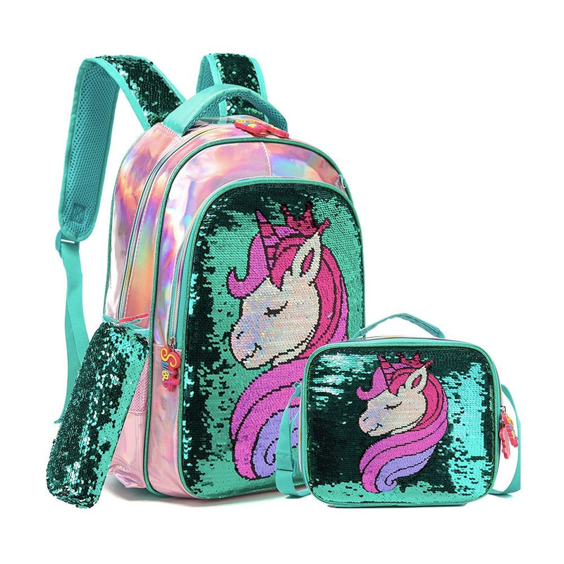 Conjunto Mochila Escolar Infantil Unicórnio Fashion com 3 Pçs