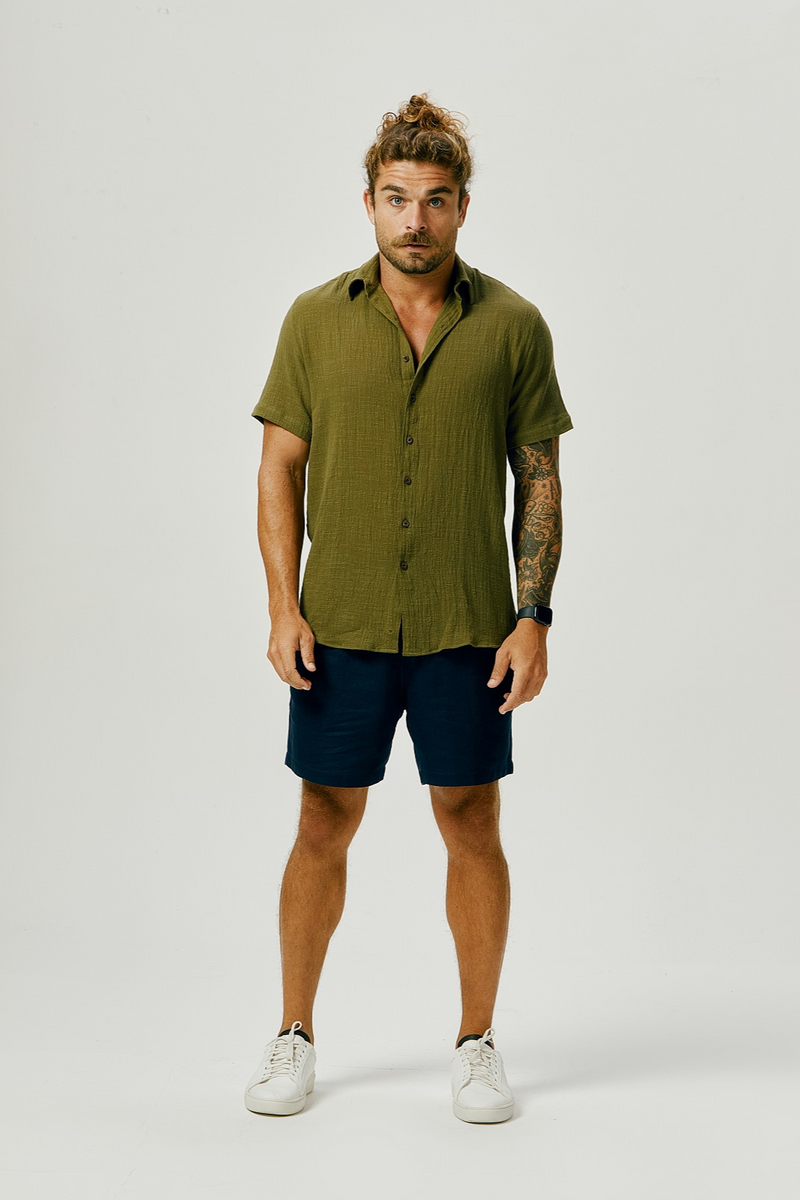 Camisa Masculina Mar com Linho de Algodão