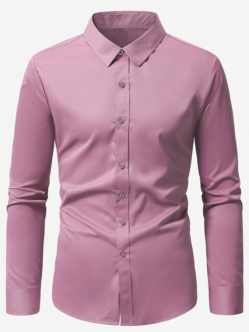 Camisa Social Masculina Slim Fit Cor Sólida  Manga Longa Com Botões Perfeita para Negócios e Uso Casual