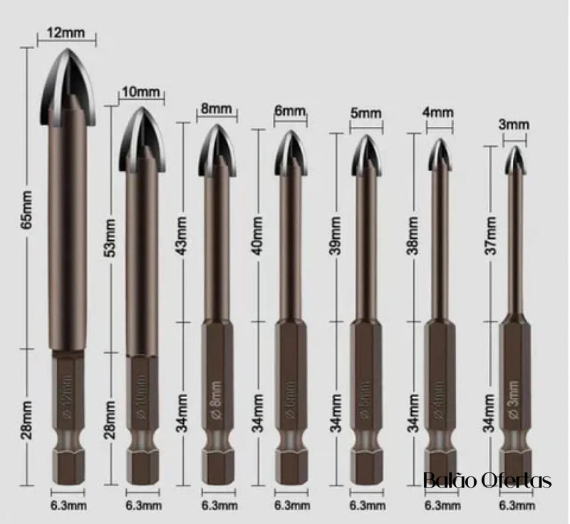 Kit 7 Brocas Indestrutíveis Universal Max Drill