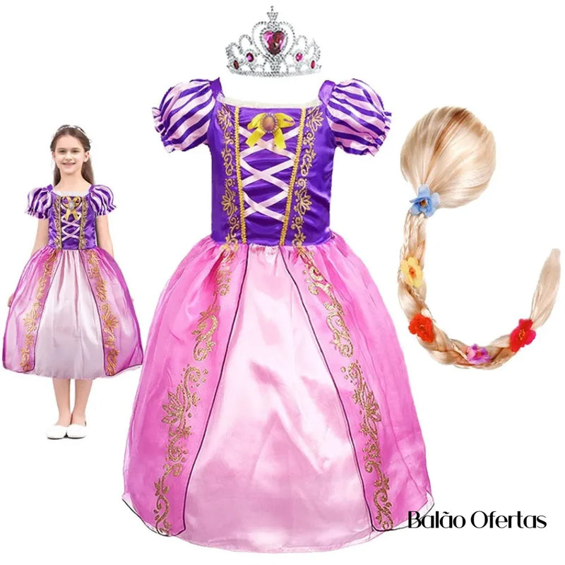 Kit Fantasia Feminina Infantil Rapunzel Completa