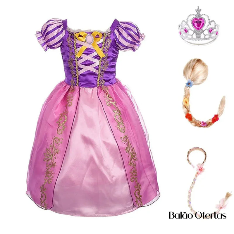 Kit Fantasia Feminina Infantil Rapunzel Completa