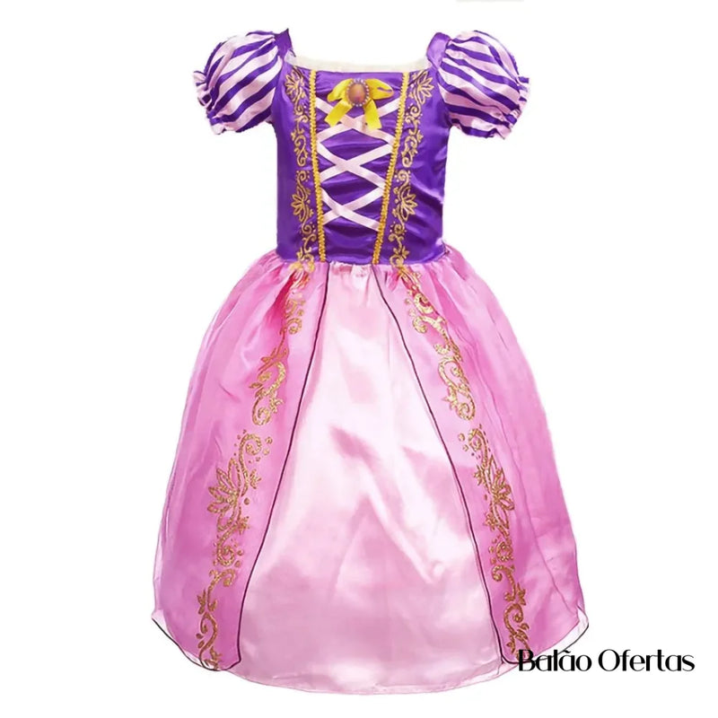 Kit Fantasia Feminina Infantil Rapunzel Completa Traje / 90 - 100 Cm