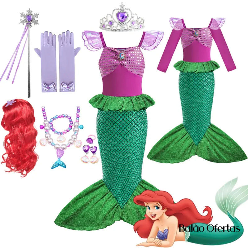 Kit Fantasia Feminina Infantil Sereia Ariel Completa