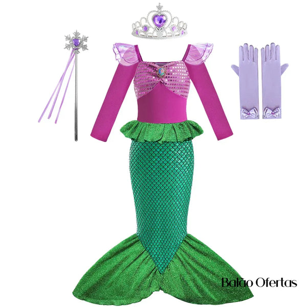 Kit Fantasia Feminina Infantil Sereia Ariel Completa