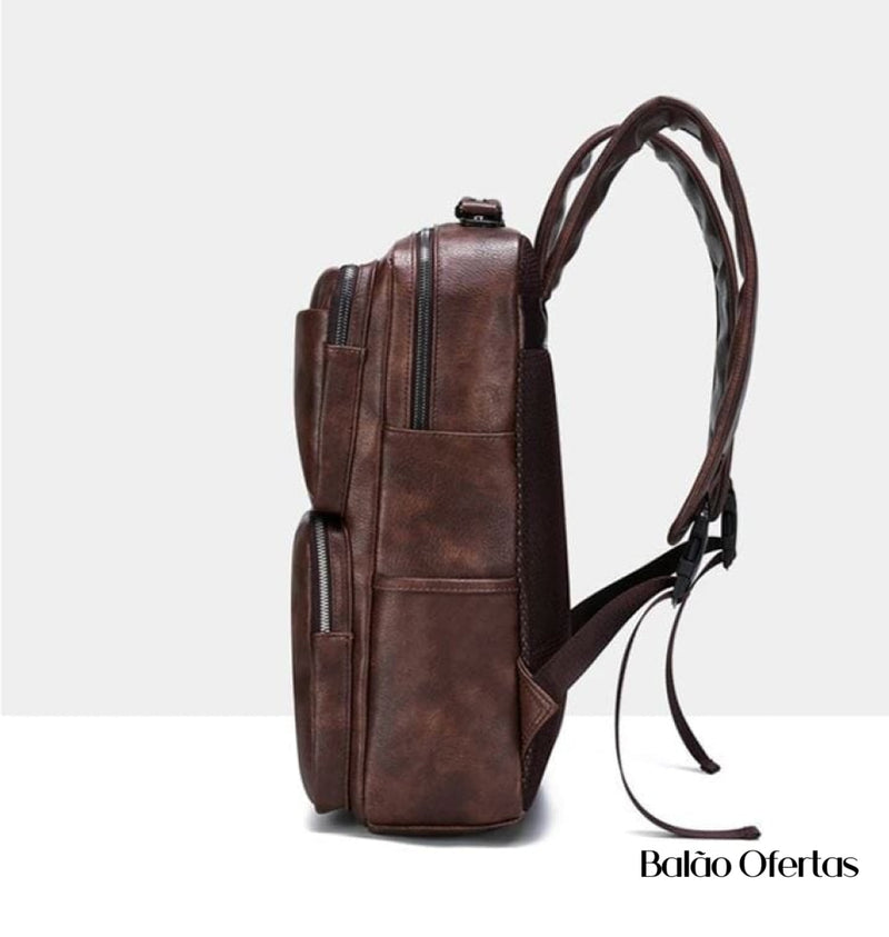 Mochila Masculina de Couro com Carregador Integrado BagLetric